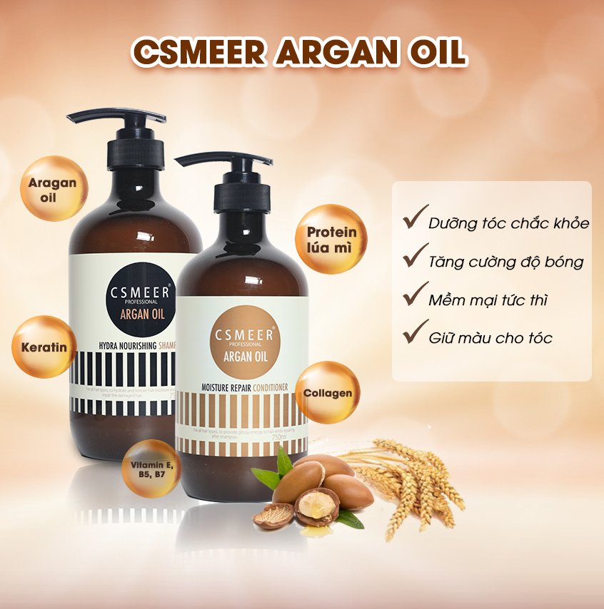 Combo dầu gội – dầu xả phục hồi tóc khô xơ Csmeer Argan Oil 500ml 4