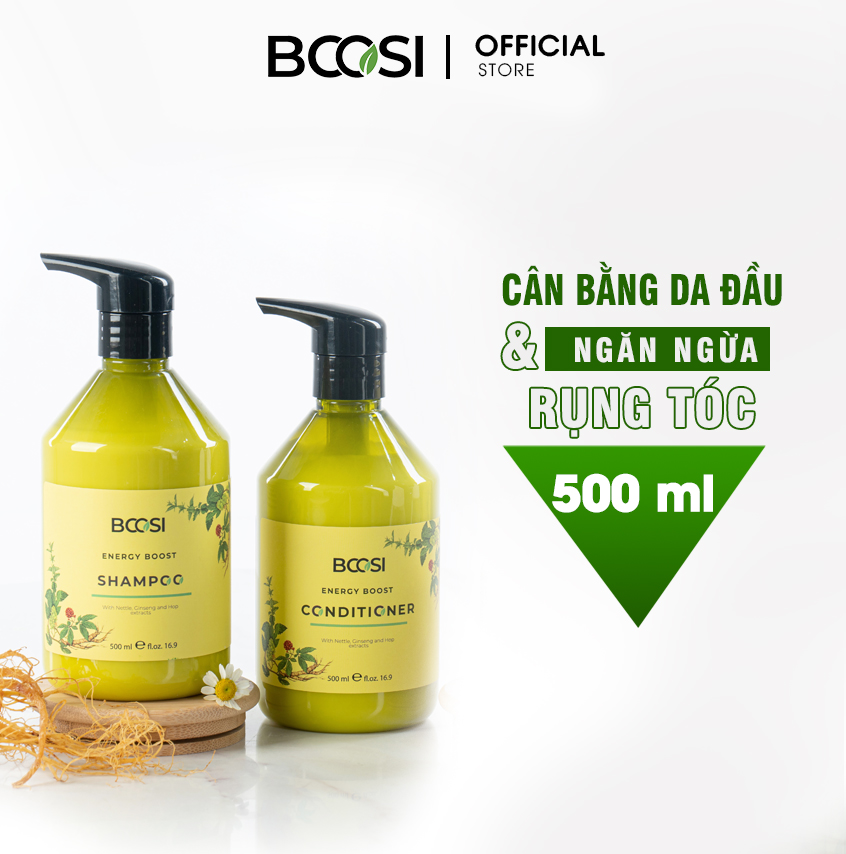 Combo gội - xả năng lượng cân bằng da đầu và ngăn ngừa tóc gãy rụng Bcosi 500ml - TẶNG sữa tắm Bcosi 2