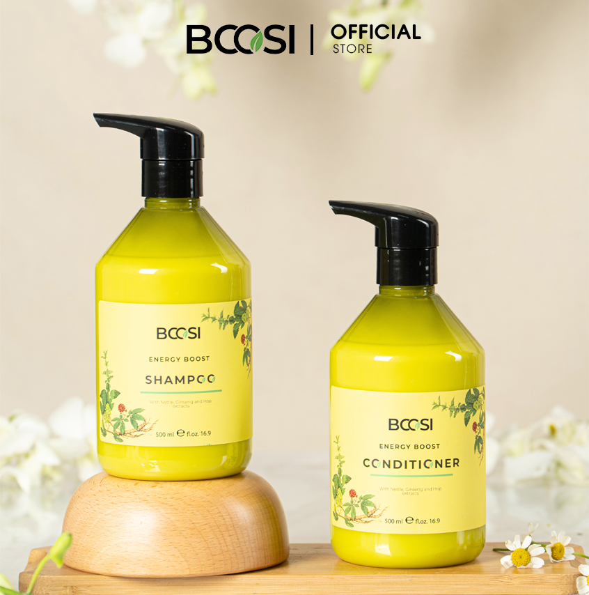 Combo gội - xả năng lượng cân bằng da đầu và ngăn ngừa tóc gãy rụng Bcosi 500ml - TẶNG sữa tắm Bcosi 4