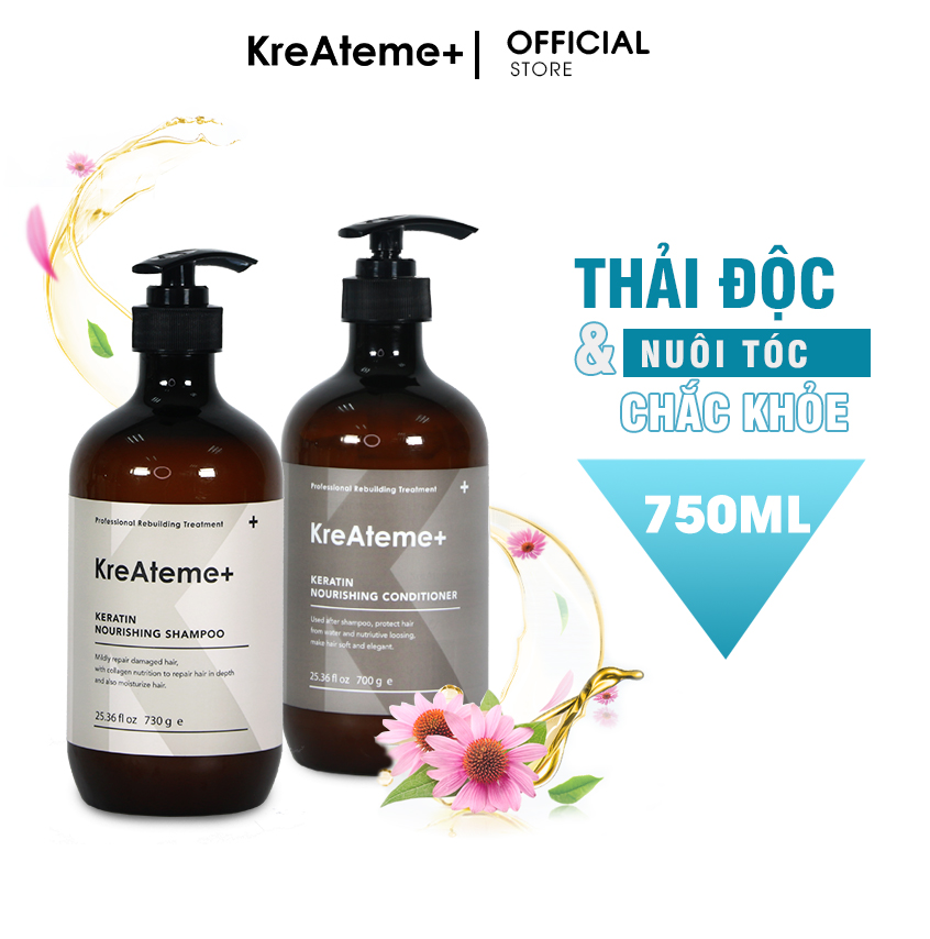 Combo dầu gội – dầu xả thanh lọc da đầu và nuôi tóc chắc khỏe KreAteme+ Nourishing Shampoo & Conditioner