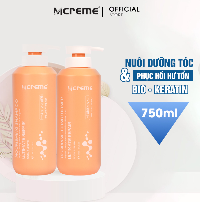 Bộ Dầu Gội & Dầu Xả MCREME 750ml Bổ Sung BIOTIN & KERATIN Nuôi Dưỡng Tóc, Phục Hồi Hư Tổn